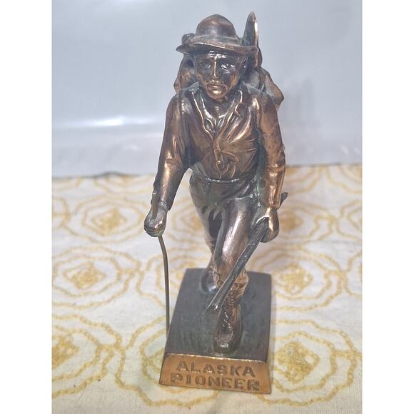 Vintage Solid Brass Alaska Pioneer Figurine – Gold Rush Prospector 4.75" - Picture 1 of 8